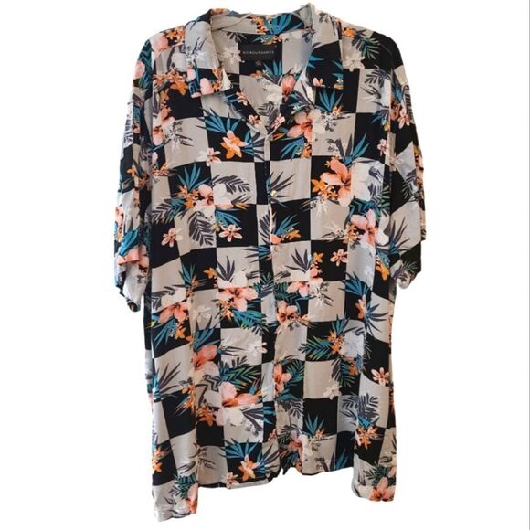 No Boundaries 90s style Men's Rayon Hawaiian Tropical Button Down Shirt - Picture 1 of 11